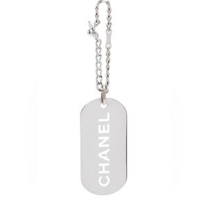 CHANEL Silver Engraved Dog Tag Bag Charm/Key Chain/Necklace